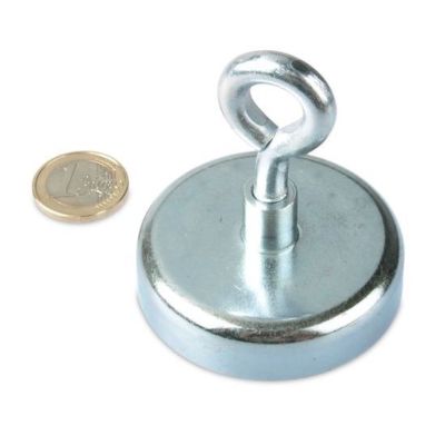 NEODYM Magnet mit Öse Ösenmagnete EXTRA STARK bis 160 kg / Ø 75 mm verzinkt