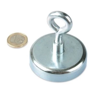 NEODYM Magnet mit Öse Ösenmagnete EXTRA STARK bis 160 kg / Ø 75 mm verzinkt