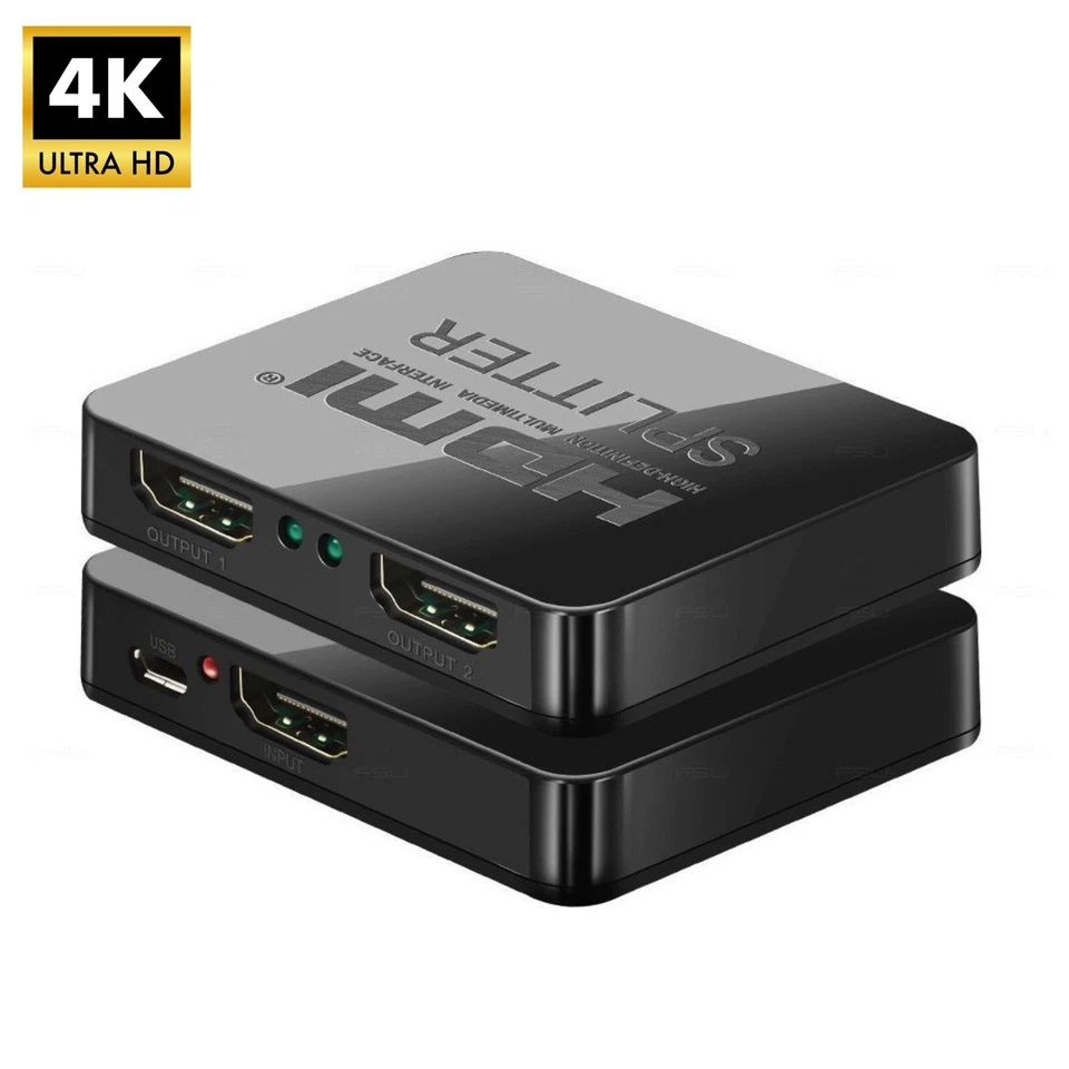 TECHMARKT24 HDMI Splitter 1 in 2 Out 4K Ultra HD 3D Umschalter Full 1080P Verteiler Adapter