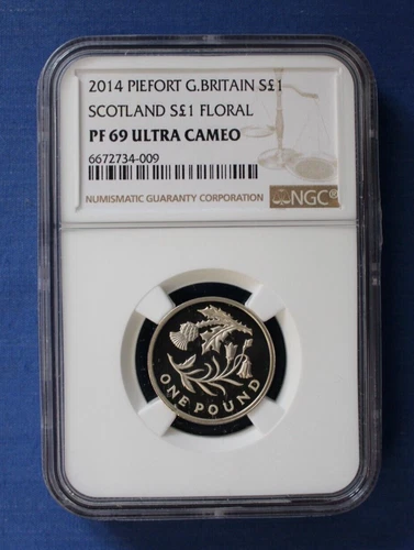 2014 Silver Piedfort Proof £1 coin "Floral Emblems - Scotland" NGC Graded PF69
