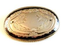 Pre drilled Gold Tone Black Enamel Western Cowboy Belt Buckle USA