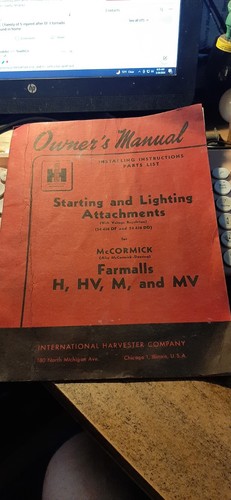 farmall starting and lighting attchment manual h-hv-m-mv