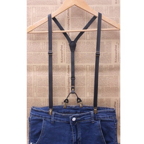 Mens Genuine Leather Adjustable Wedding Party Suspenders Y-Back Clip-On Braces - Picture 5 of 11