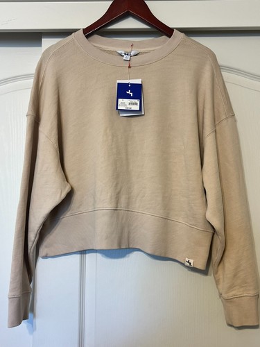 Women's Fleece Cropped Crewneck Pullover Sweatshirt - JoyLab Cream Size Large L