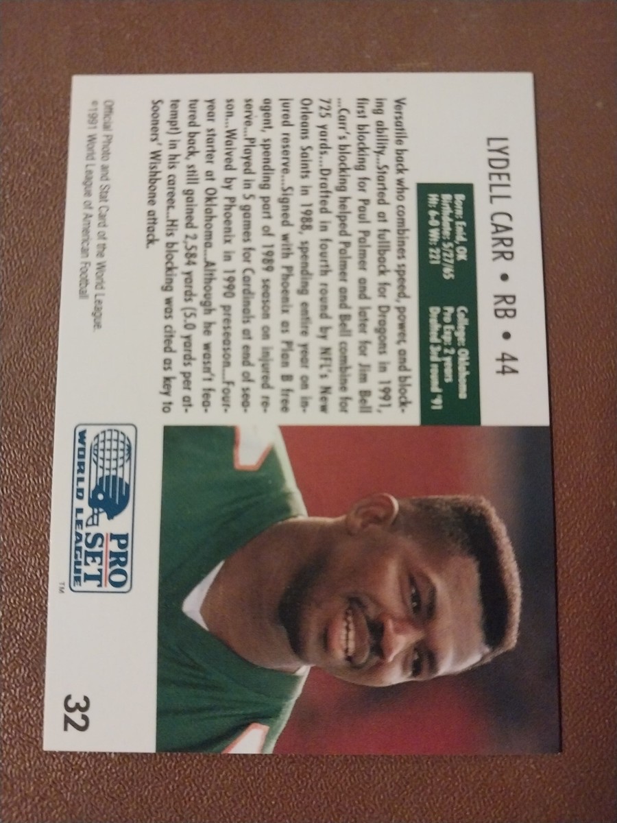 1991 LYDELL CARR PRO SET WLAF WORLD LEAGUE CARD #32 BARCELONA