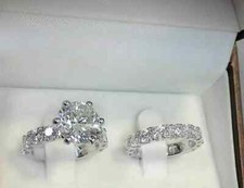 2 Ct Round Cut Lab-Created Diamond Engagement Bridal Set 14K White Gold Plated