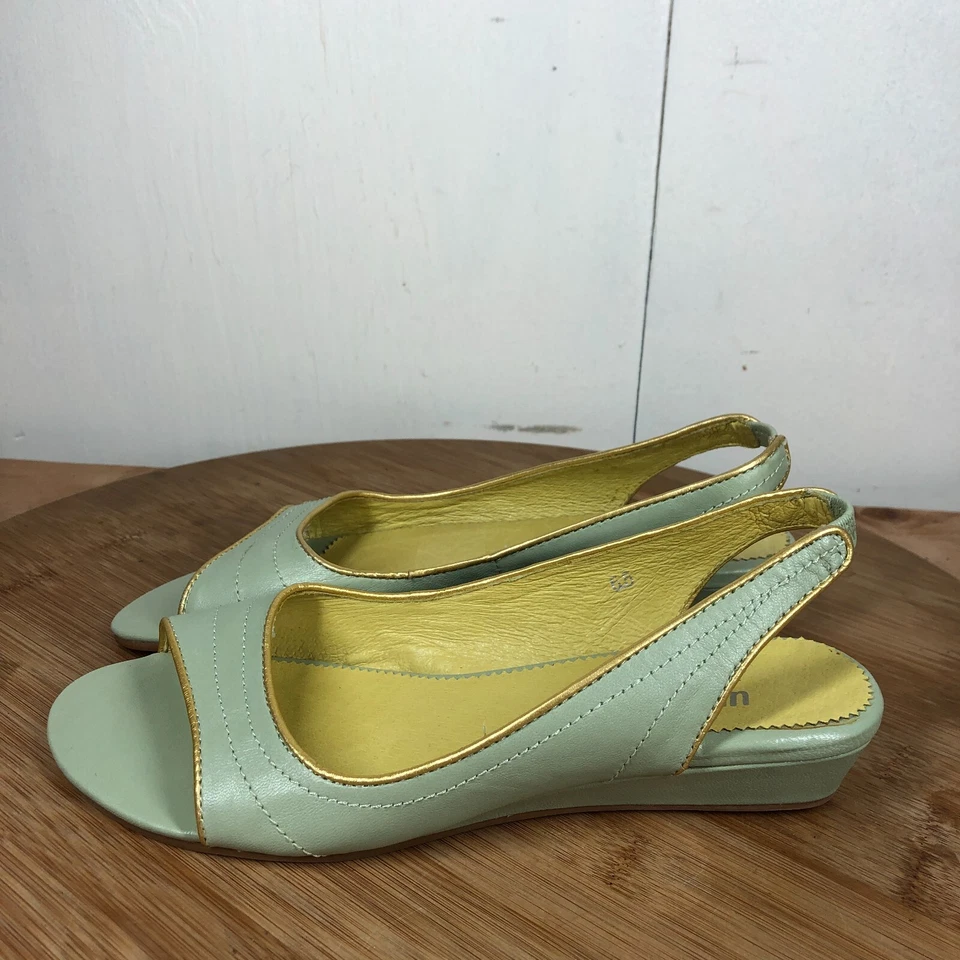 Farylrobin Sandals Womens 6.5 Slingback Shoes Wedge Blue Leather Casual Open Toe - Image 2 of 4