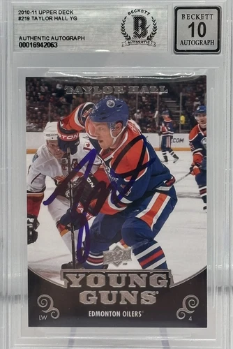 Taylor Hall Signed 2010-11 UD Young Guns RC #219 BAS Autograph Grade 10