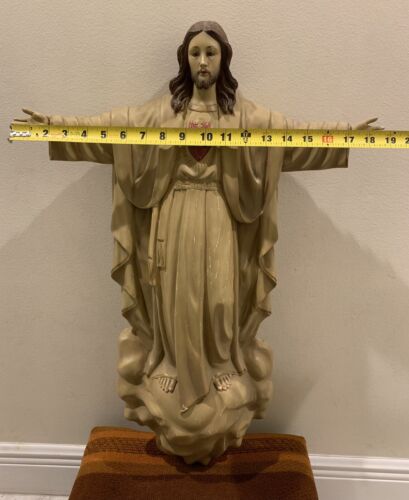 Estatua de pared de Jesús de madera tallada a mano figura de Cristo Sagrado Corazón - Imagen 3 de 24