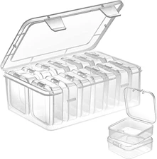 Mathtoxyz Clear Bead Organizer Set 15pc with Hinged Lid Portable Stackable Case