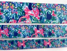 Grosgrain ribbon 7/8" 1.5" beautiful pink blue floral ocean palm beach Dye Lot 2