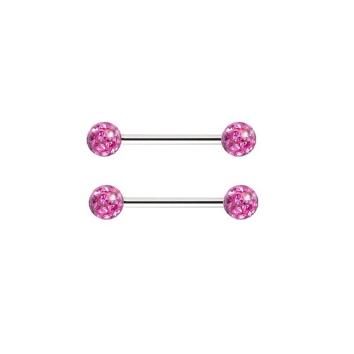 2X 14G Epoxy Multi Crystal Nipple Ring Steel Bar Barbell Tongue Piercing 16-22mm - Picture 8 of 16