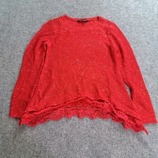 Signature Studio Petites Blouse Womens Size PS Long Sleeve Red Lace Top