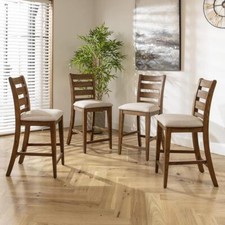 Set of 4 Modern Solid Wood Counter Bar Stools with Backs Padded Cream