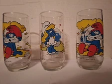 Smurf Glasses Set Of 3 1980s Vintage
