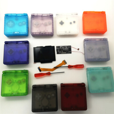 8 Colors Mode 10 Level Brightness IPS LCD Mod w/Clear Colors Shell FOR GBA SP