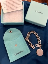 Genuine Tiffany & Co. 925 Silver Round Tag Chain Link Bracelet 7" 