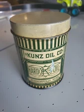 Vtg 1930s 40s Kunz Oil Co Hard Oil 1 Lbs Grease Can Oil Can Tin Minneapolis MN