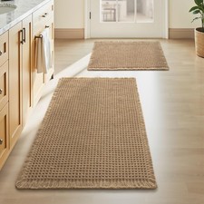 Upgraded Waffle Bath Mat Set 2, Super Absorbent Non-Slip Bathroom Rugs