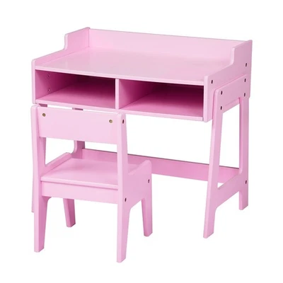 Kids Study Desk Chair Set with Storage Pre School Girls Playset Pink Table Chair - Image 1 of 4
