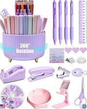 Purple Desk Accessories Set, 20Pcs Office Supplies, 360  Pen Holder  More