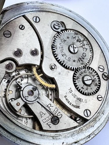 Antique MARCONI By Rolex Pocket Watch 48mm Balance OK but NOT Working