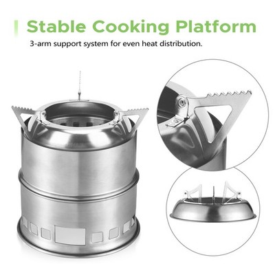 Camping Stove 3-in-1 Portable Stainless Steel Lightweight Wood Gas Solid Fuel