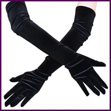 1pair Fashion Black Classic Adult Velvet Opera/Elbow Stretch Finger Long Gloves