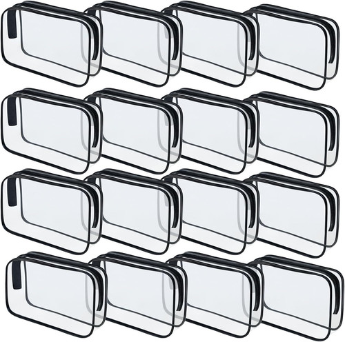 16 Pieces Clear Makeup Bags Bulk, TSA Approved Toiletry Bag for Travel, PVC Wate