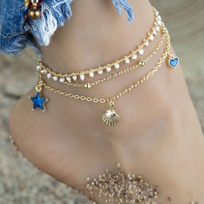 Fußkettchen Damen Fußschmuck Kette Strand Mode Schlicht Geschenk Gold