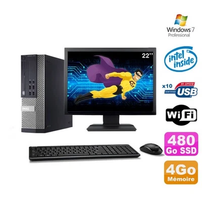 Lot PC Dell Optiplex 990 SFF G630 2.7GHz 4Go 480Go SSD DVD Wifi W7 + Ecran 22" - Photo 1/4