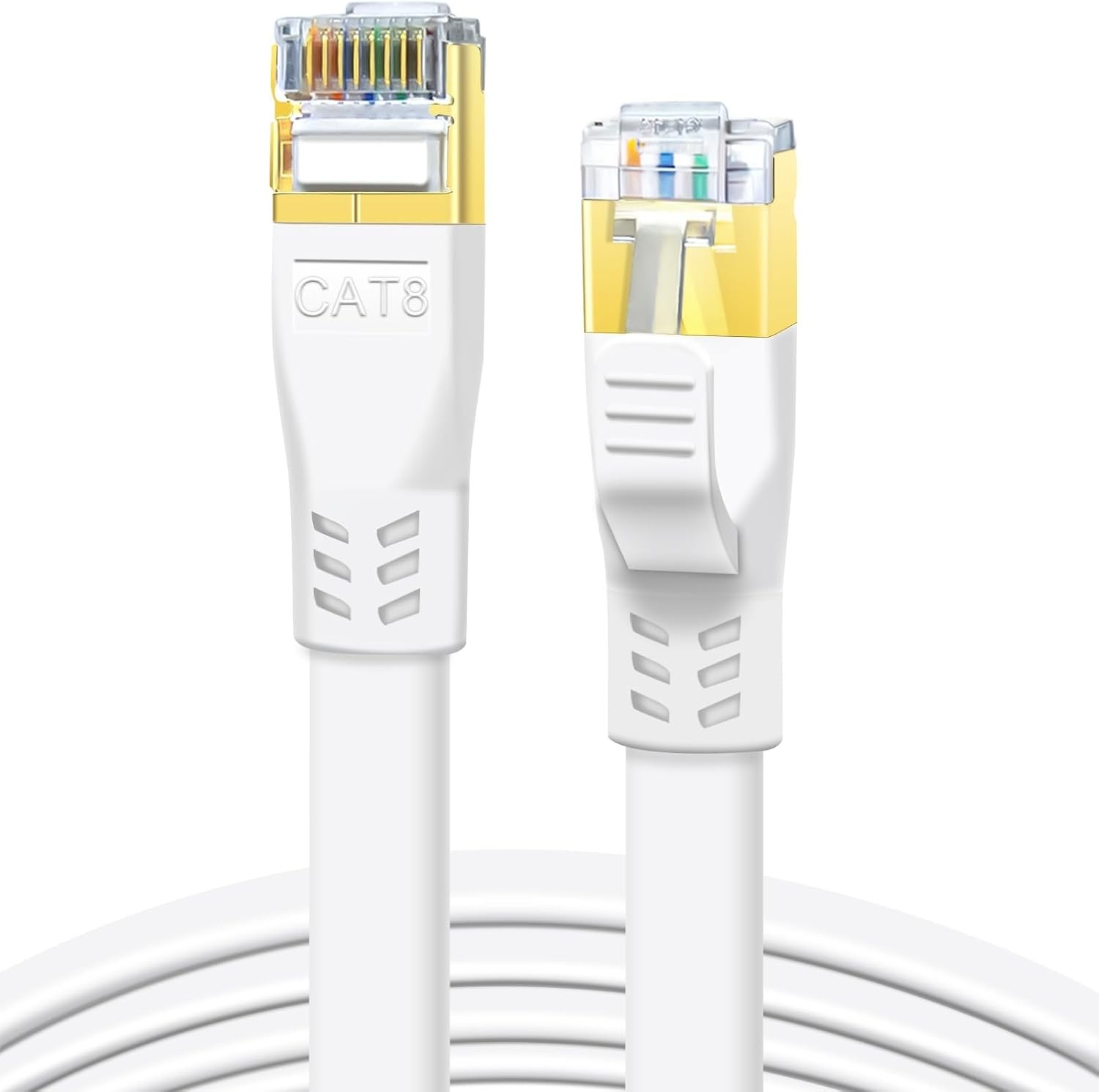 DDMALL CAT8 Ethernet Cable 3m White 40Gbps 2000MHz Flat Network LAN Cord