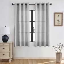 Curtains with eyelets grey linen look semi free curtains set of 2, 210x140cm, eyelet...