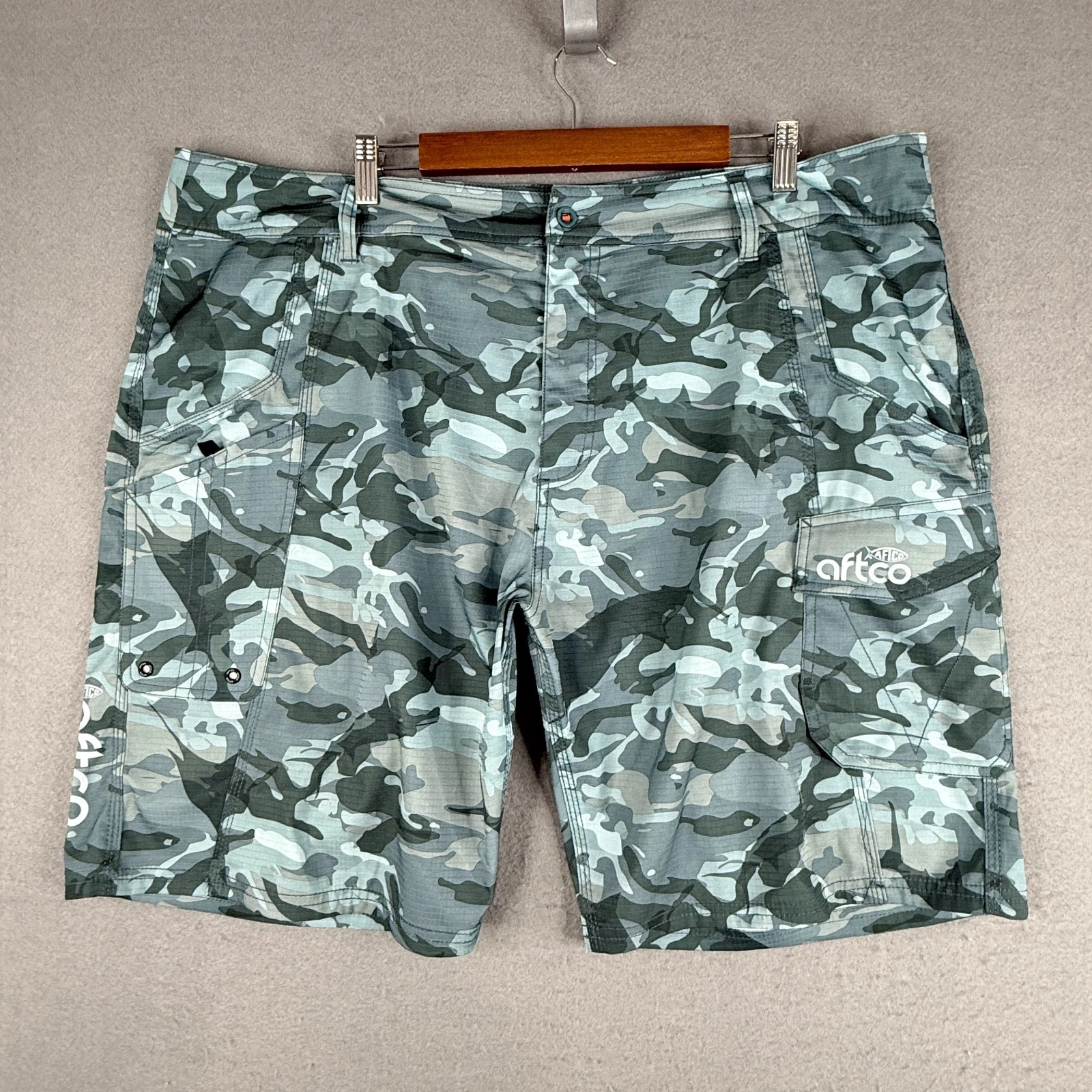 AFTCO Shorts Mens 42 Fits 44 Blue Woodland Ripstop Tactical Fishing Stretch