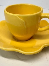 BARRATE Portugal Cup & Saucer Demitasse Express Coffee Yellow Flower Shape NOS