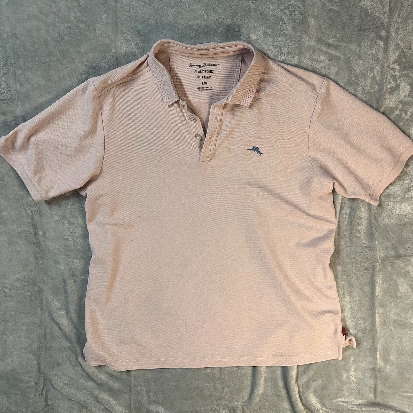 Tommy Bahama Island Zone Polo Shirt Mens Large Supima Cotton Pink Marlin Logo