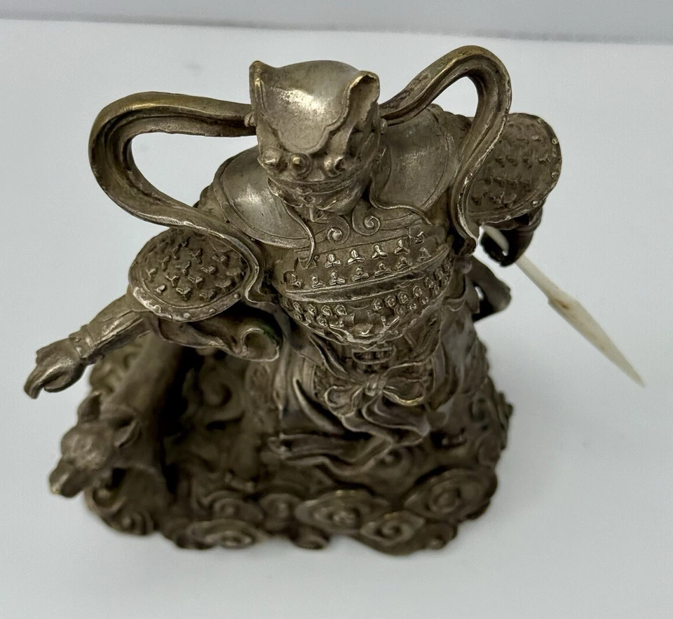 "Estatua de dios ornamentada de peltre chino de colección Erlang Zhenjun Buda Fengshui perro 7,5""" Foto 3 de 4