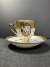 Vintage Royal KPM Hand Painted Portrait Tea Cup & Saucer with Heavy Gilt Accents
