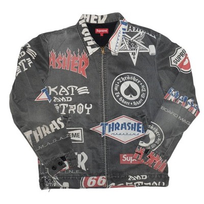 USED Supreme Thrasher Work Jacket SS15 Size Large Black Patchwork