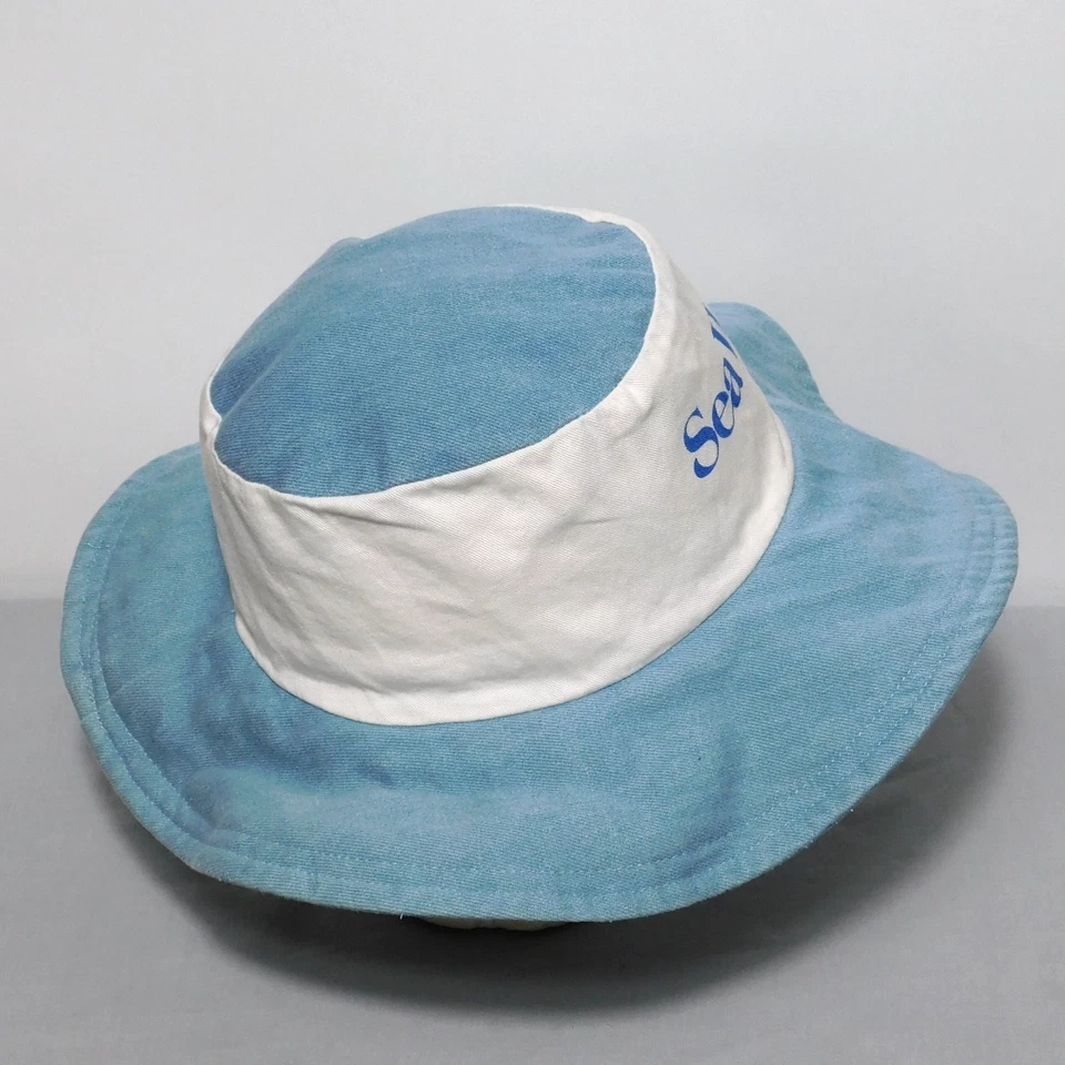 Vtg 1980s Sea World Floppy Sun Hat Denim Blue and White Adult One Size Fits All - Image 4 of 4