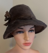 Sally Victor Designer Fur Bucket Hat Brown Made In Austria