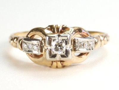 Antique 1920's Diamond Faith Engagement 14K Two Tone Ring Size 6 UK-L1/2 Deco