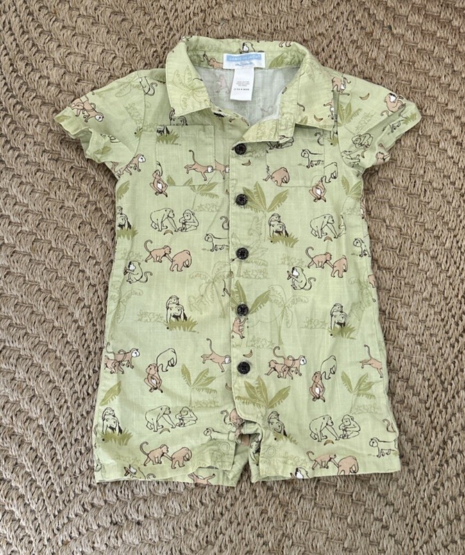 Janie And Jack Baby Boy Layette 3-6 Months Monkeys / Safari Short Sleeved Romper