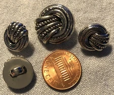 4 Shiny Silver Tone Plastic Shank Buttons 1 x 13/16" & 3 x Almost 5/8" 15mm 9347