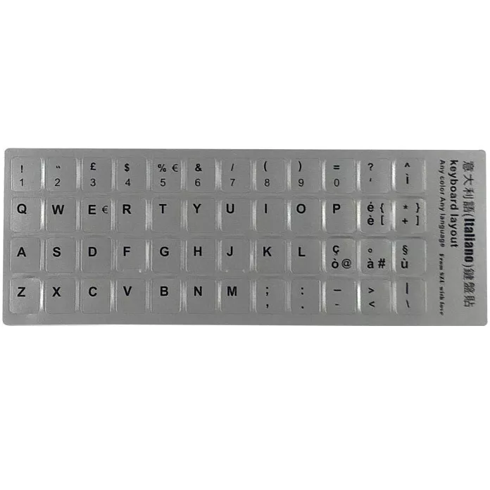 Adesivi Grigi Etichette Lettere per Tastiera Italiana Stickers Silver  Keyboard