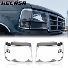 Hecasa Chrome Headlights Trim Bezel Pair For 1992-1996 Ford Bronco F150 Pickup