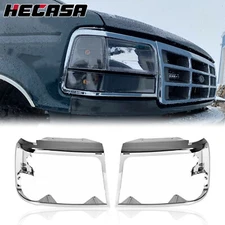 HECASA Chrome Headlights Trim Bezel Pair For 1992-1996 Ford Bronco F150 Pickup