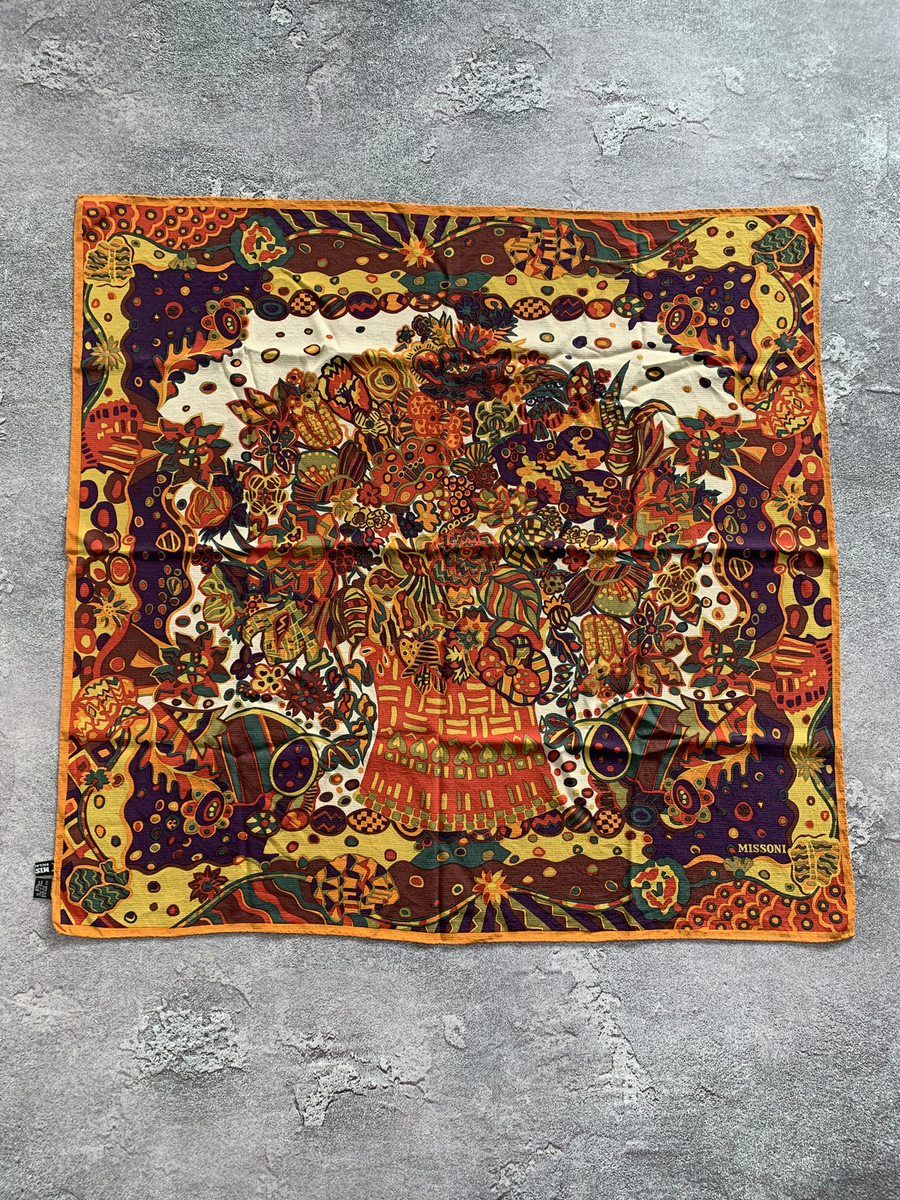 Vintage 80's Missoni Foulard Abstraction 100% Silk Scarf 87x83 cm