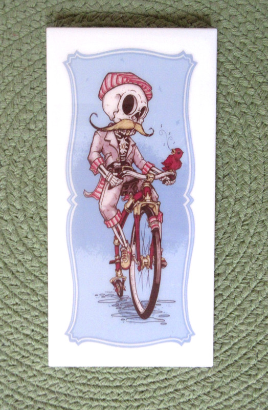 Bike Riding Enthusiast/Día Los Muertos Ceramic Tile Wall Picture Plaque Skeleton