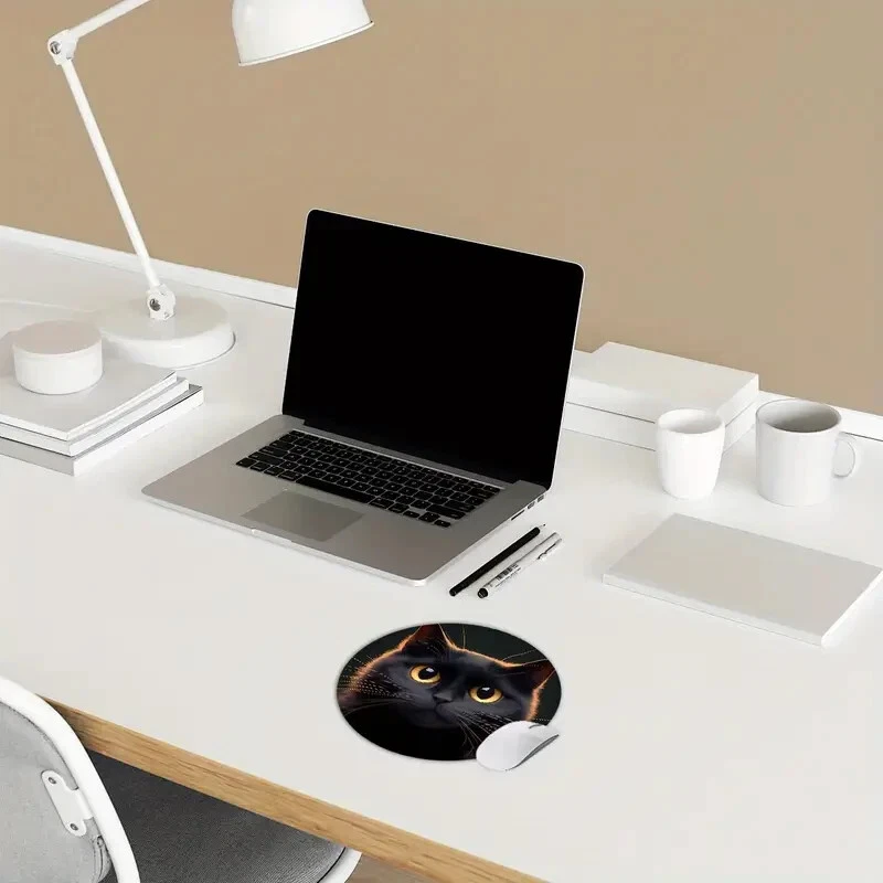 Tappetino per Mouse Rotondo con Design Gatto nero Impermeabile Antiscivolo - Immagine 2 di 2